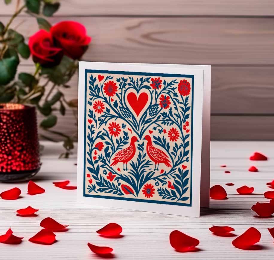 Feathered Petal Waltz Valentines Card made in Wales